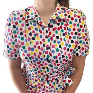 Vintage 80s Multicolor Polka Dot Midi Dress